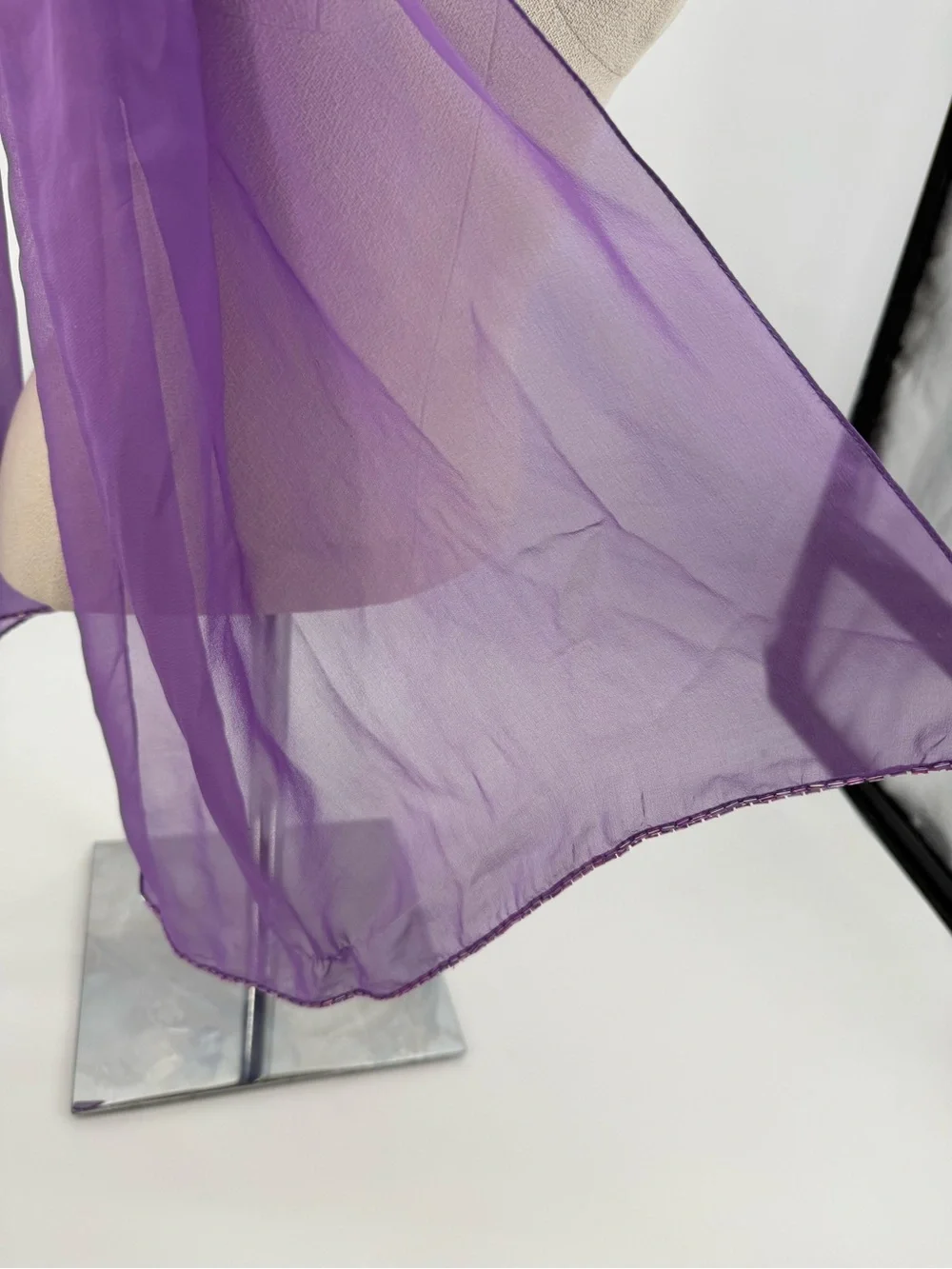 Unbranded Purple Chiffon Scarf Shawl Beaded Long Accessory Overlay
